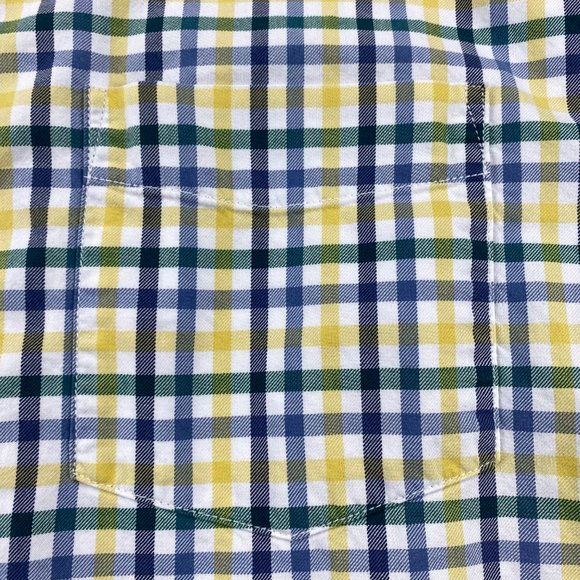 Eddie Bauer Shirt Men Large L Yellow White Blue Checkered Button Down Relaxed - Picture 4 of 11